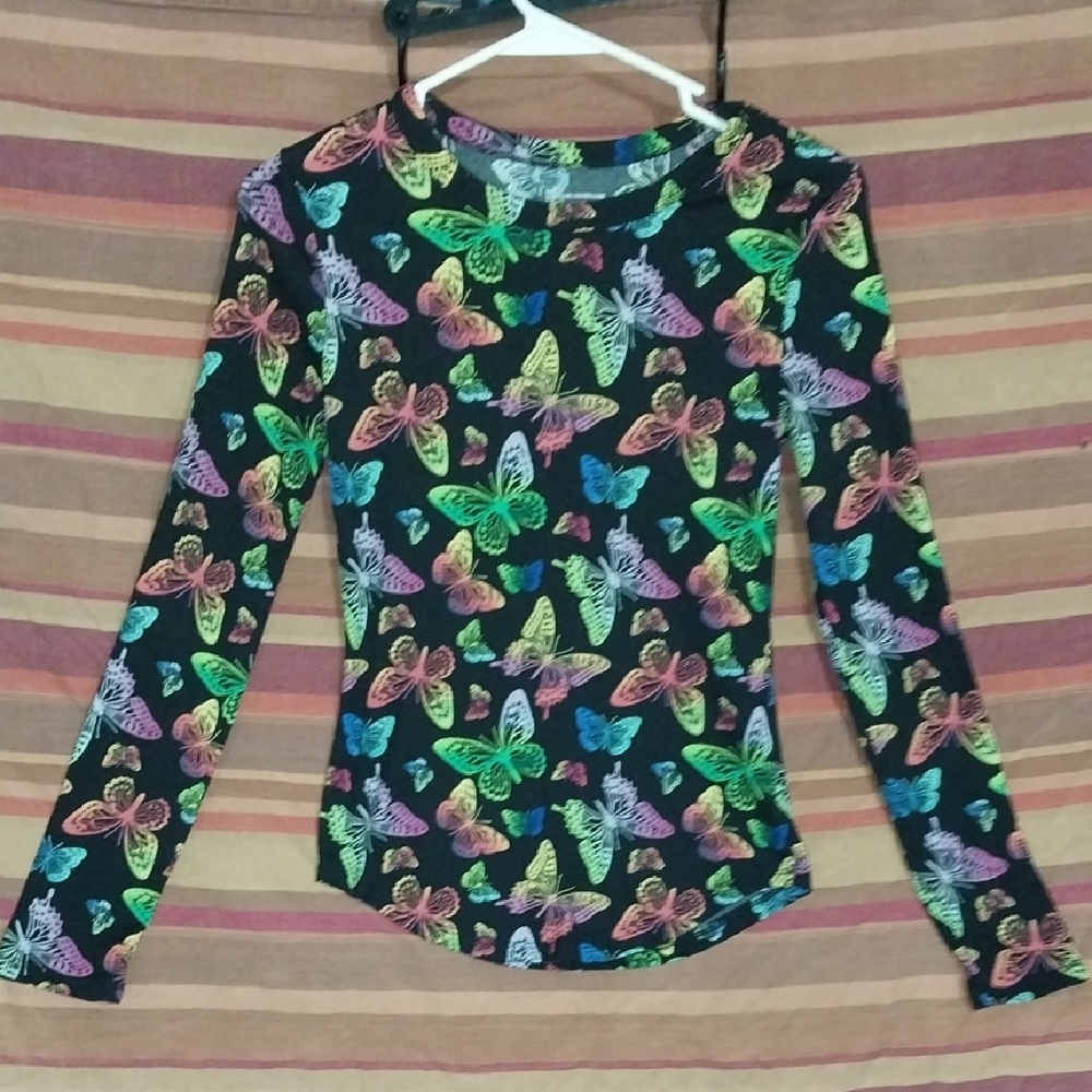 No Boundaries Black and Green Fitted Long Sleeve Blouse